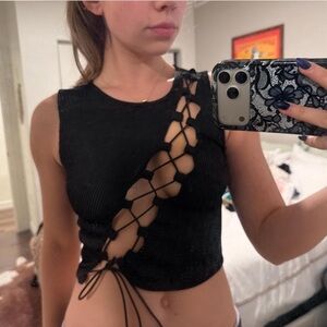 Princess Polly Black Lace-Up Crop Top